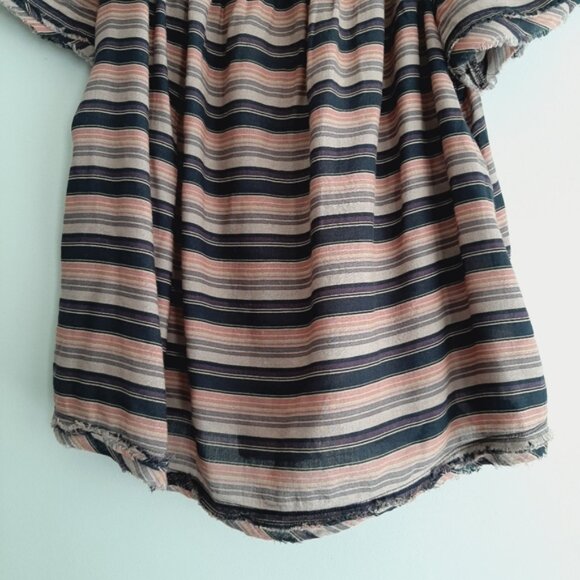 LUCKY BRAND Off-Shoulder Stripped Boho Folk Top Raw Hem Sz S Flawed - Picture 3 of 13